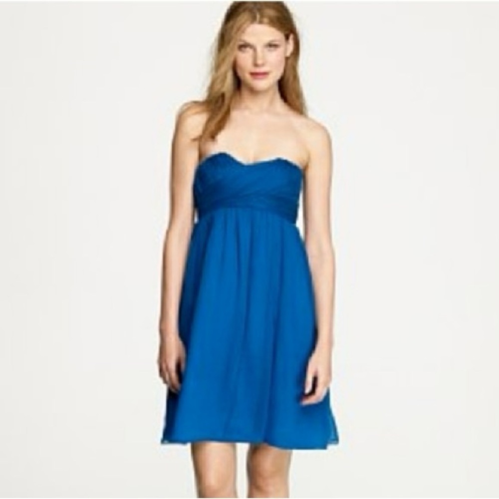 J. Crew Taryn Dress 100% Silk Chiffon Casablanca Blue Cocktail Formal Size 8 Med